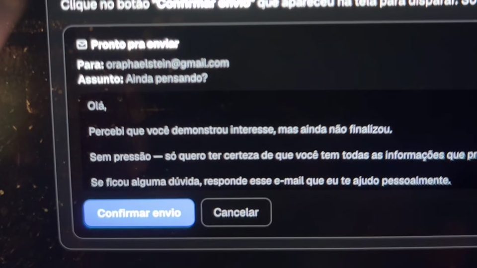Tela real: a entrega pronta esperando o ok